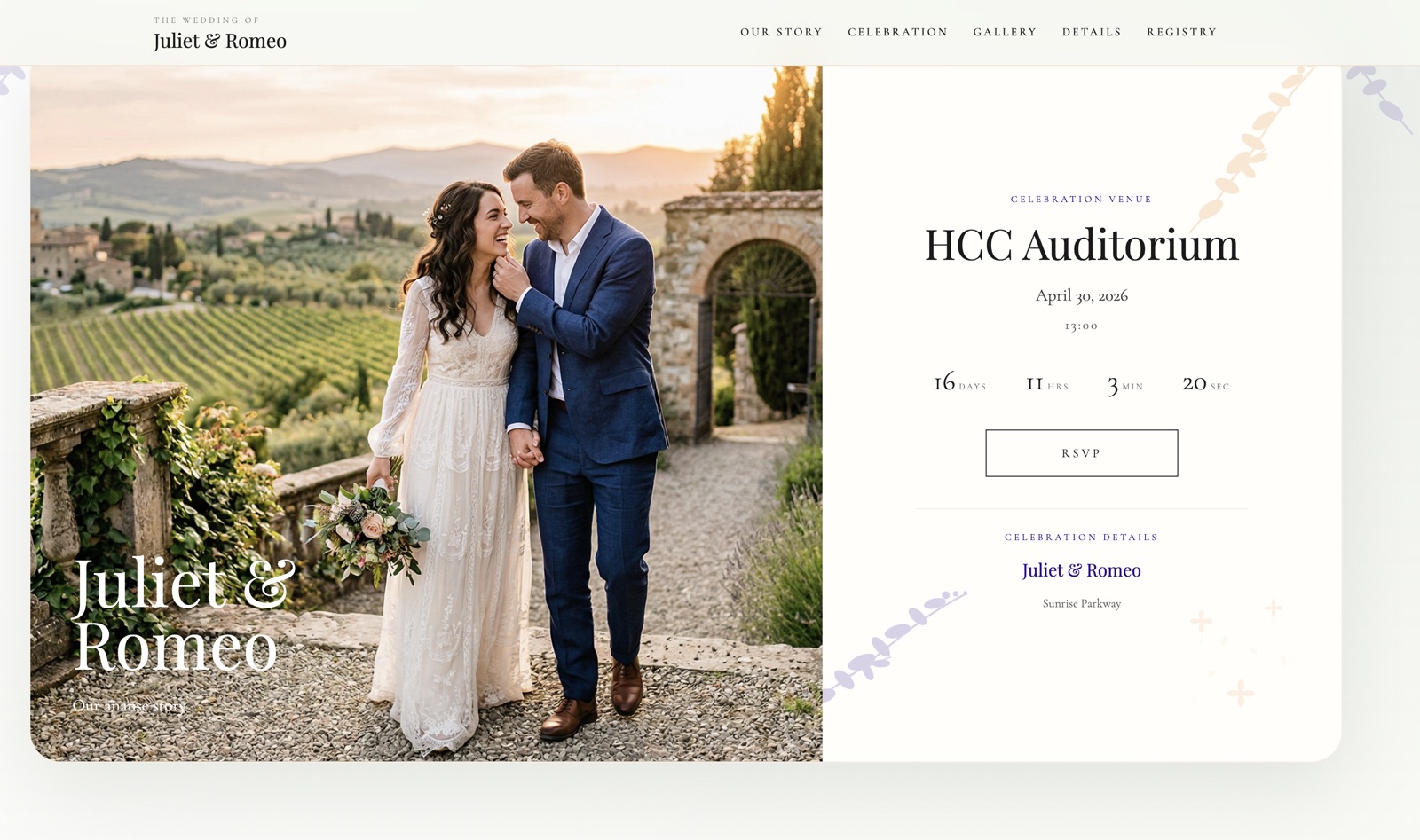 Example wedding website